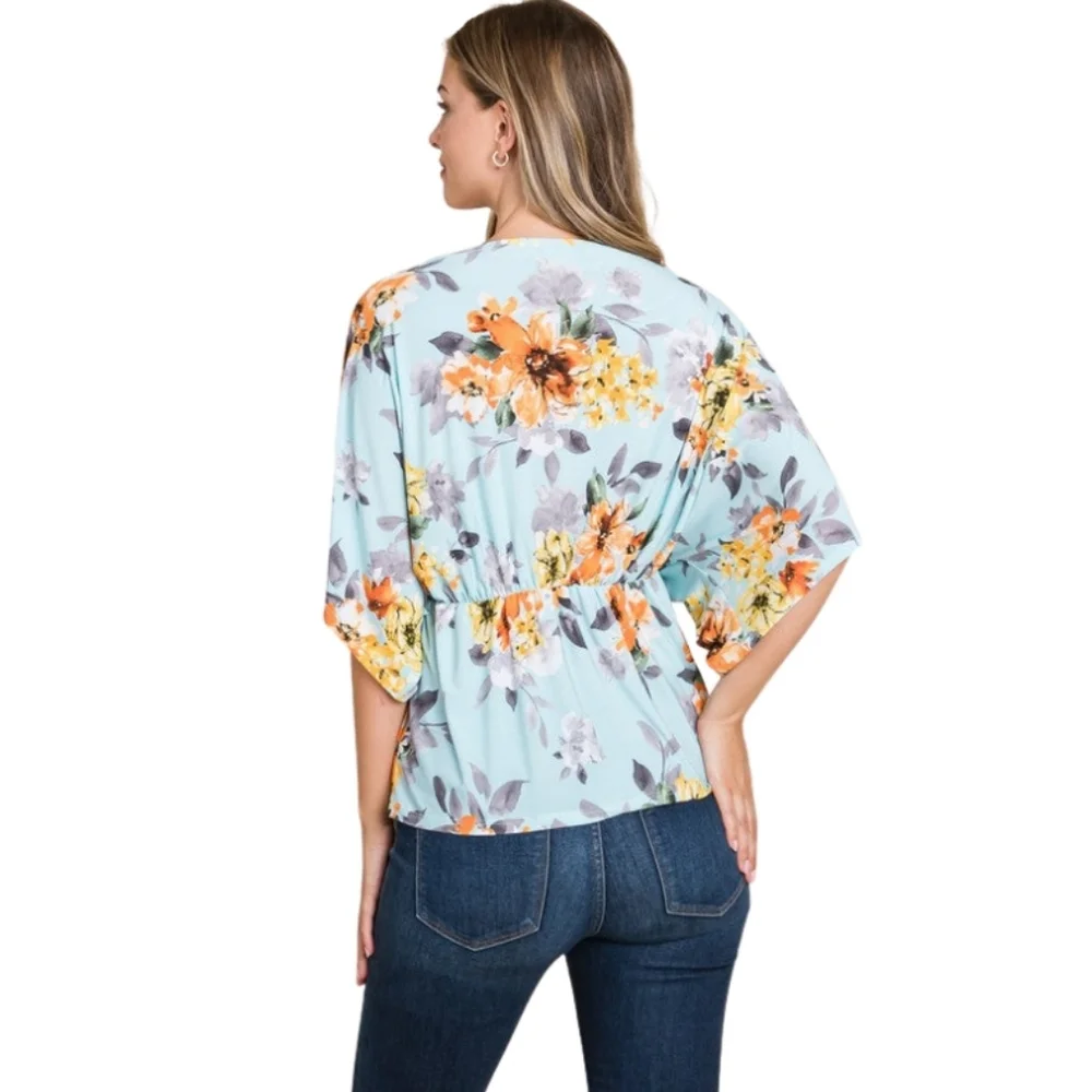 Sky Blue Floral Wrap Tunic - Picture 4 of 6